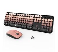 Ensemble clavier et souris sans fil, 104 touches rondes, joli clavier coloré et souris avec machine à écrire rétro pour PC/Mac/ordinateur portable/tablette/ordinateur/Windows Noir
