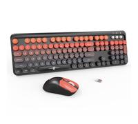 Ensemble clavier et souris sans fil, 104 touches rondes, joli clavier coloré et souris avec machine à écrire rétro pour PC/Mac/ordinateur portable/tablette/ordinateur/Windows Noir/rouge