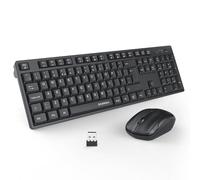 Ensemble clavier et souris sans fil 2.4 G avec récepteur USB, clavier QWERTY britannique pleine taille avec pavé numérique et raccourcis multimédia pour ordinateur Windows, PC, noir