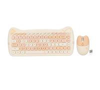 Ensemble clavier et souris sans fil 2,4 G, clé ronde portable, oreilles de chat, clavier de bureau, souris à clic silencieux avec technologie faible consommation (couleur thé au lait)