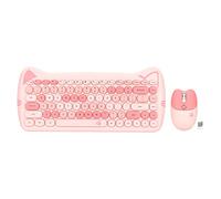 Ensemble clavier et souris sans fil 2,4 G, clé ronde portable, oreilles de chat, clavier de bureau, souris à clic silencieux avec technologie faible consommation (couleur thé au lait)