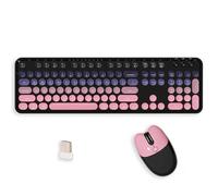 Ensemble clavier et souris sans fil 2,4 G, double mode Bluetooth/2,4 G, clavier rond style machine à écrire, couleurs dégradées, compatible avec PC/ordinateur portable/tablette/smartphone (noir rose)