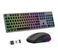 Ensemble clavier et souris sans fil, 2,4 G rechargeables, rétroéclairés RVB, clavier et souris avec touches silencieuses pour Mac, Windows PC, gris sidéral