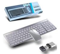 Ensemble clavier et souris sans fil 2,4 GHz, Bluetooth et Type-C, 3 modes et 5 canaux, rechargeable, portable, compact, silencieux, multi-appareils, clavier et souris, 1600 DPI, QWERTY US, argent