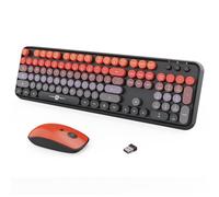 Ensemble clavier et souris sans fil, 2,4 GHz, clavier coloré mignon et souris pour ordinateur de bureau, ordinateur portable, PC, ordinateur (105 touches rouge/noir)