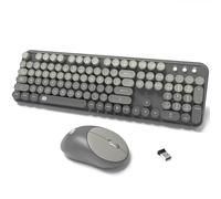 Ensemble clavier et souris sans fil, 2,4 GHz, clavier de machine à écrire sans fil pleine taille avec touches rondes pour Windows, ordinateur, ordinateur de bureau, PC, ordinateur portable (gris)