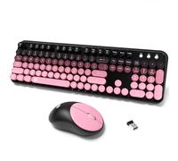 Ensemble clavier et souris sans fil, 2,4 GHz, clavier de machine à écrire sans fil pleine taille avec touches rondes pour Windows, ordinateur, ordinateur de bureau, PC, ordinateur portable (rose)