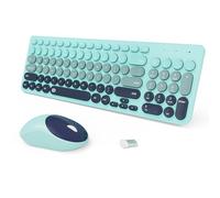 Ensemble clavier et souris sans fil 2,4 GHz colorés pour machine à écrire - Joli clavier rond de taille normale pour ordinateur de bureau, PC, ordinateur de bureau, ordinateur portable (96 touches