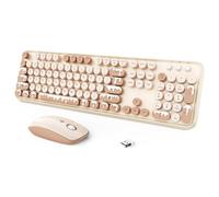 Ensemble clavier et souris sans fil 2,4 GHz pour machine à écrire pleine grandeur avec touches rondes pour Windows, ordinateur, ordinateur de bureau, PC, ordinateur portable, crème glacée