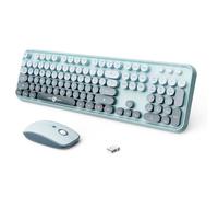 Ensemble clavier et souris sans fil 2,4 GHz pour machine à écrire pleine grandeur avec touches rondes pour Windows, ordinateur, ordinateur de bureau, PC, ordinateur portable, bleu