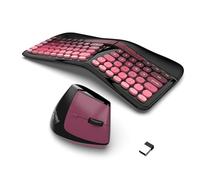 Ensemble clavier et souris sans fil, 84 touches rondes, mignons, colorées, roses, clavier et souris ergonomiques sans fil avec machine à écrire rétro pour PC/Mac/ordinateur portable/tablette