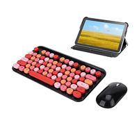 Ensemble Clavier et Souris sans Fil ADITAM, Clavier rétro 75 Touches, USB, Pleine Taille, 1600 DPI, pour tablettes Portables, Prise en Charge Win/Android/OS, QWERTY (Rouge Noir) Double The Comfort