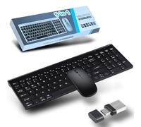 Ensemble clavier et souris sans fil avancés, trois Bluetooth et 2,4 GHz et type C, mince, rechargeable, portable, compact, silencieux, 1600 DPI pour ordinateur, Mac, Microsoft, PC, ordinateur portable