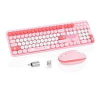 Ensemble clavier et souris sans fil avec adaptateur OTG, 106 touches rondes colorées pour MacBook, Windows, ordinateur portable, tablette, rose
