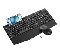 Ensemble clavier et souris sans fil avec repose-paume, support de téléphone, clavier ergonomique et souris silencieux, confortable et naturel, compatible avec Windows, ordinateur portable, Mac, PC