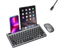 Ensemble clavier et souris sans fil avec support de téléphone et tablette, rechargeable double mode (Bluetooth 5.0 et 3.0 + 2,4 G), souris silencieuse multi-appareils pour Windows, iPad, tablette