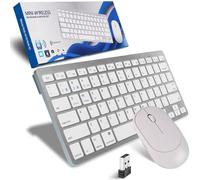 Ensemble clavier et souris sans fil Bluetooth 5.2/3.0 et 2,4 G 3 modes sans fil USB et peigne souris silencieux, raccourcis multimédia pour Mac, ordinateur, ordinateur portable, alimentation par