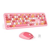 Ensemble clavier et souris sans fil - Clavier coloré Plug and Play rose de taille complète - Claviers silencieux avec récepteur USB-A 2,4 G, pour ordinateur portable, Windows, PC, ordinateur de bureau