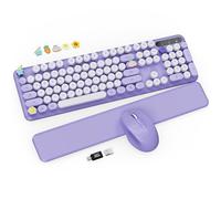 Ensemble clavier et souris sans fil - Clavier de machine à écrire violet avec repose-poignet amovible, touches rondes rétro, pieds pliables, 2,4 GHz pour PC, ordinateur portable, Mac, Windows Trueque