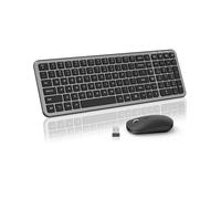 Ensemble clavier et souris sans fil, clavier d'ordinateur pleine taille et souris optique silencieuse 2400 DPI avec dongle 2,4 GHz, design à lumière invisible, touches ciseaux de type X, pour