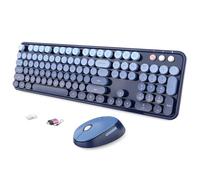 Ensemble clavier et souris sans fil, clavier ergonomique de taille normale pour machine à écrire, clavier rétro rond, compatible avec Windows, PC, Perfer pour la maison et le bureau (bleu crépuscule)