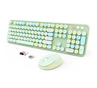 Ensemble clavier et souris sans fil, clavier ergonomique pleine taille pour machine à écrire, clavier rétro rond, compatible avec Windows, PC, Perfer pour la maison et le bureau (vert)
