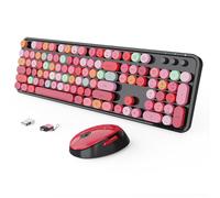 Ensemble clavier et souris sans fil, clavier ergonomique pleine taille pour machine à écrire, clavier rétro rond, compatible avec Windows, PC, Perfer pour la maison et le bureau (rouge)