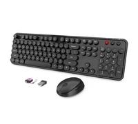 Ensemble clavier et souris sans fil, clavier ergonomique pleine taille pour machine à écrire, clavier rétro rond, compatible avec Windows, PC, Perfer pour la maison et le bureau (noir)
