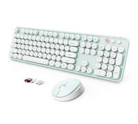 Ensemble clavier et souris sans fil, clavier ergonomique pleine taille pour machine à écrire, clavier rétro rond, compatible avec Windows, PC, parfait pour la maison et le bureau (vert)