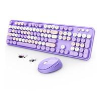 Ensemble clavier et souris sans fil, clavier ergonomique pleine taille pour machine à écrire rétro, touches rondes pour claviers Windows, PC, Perfer pour la maison et le bureau (violet)