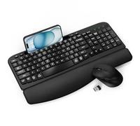 Ensemble clavier et souris sans fil, clavier ergonomique sans fil EAYBLLY Wave Keys avec repose-poignet rembourré, support de téléphone, clavier et souris sans fil silencieux 2,4 GHz pour ordinateur,