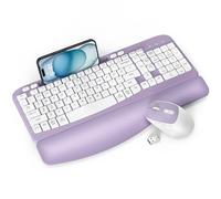 Ensemble clavier et souris sans fil, clavier ergonomique sans fil EAYBLLY Wave Keys avec repose-poignet rembourré, support de téléphone, clavier et souris sans fil silencieux 2,4 GHz pour ordinateur,