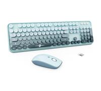 Ensemble clavier et souris sans fil - Clavier et souris colorés mignons, clavier de machine à écrire rétro pleine taille avec 2,4 GHz Plug & Play, pour Windows 11/10/7, ordinateur portable, PC (bleu)
