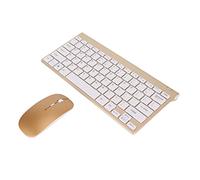 Ensemble Clavier et Souris sans Fil, Clavier USB sans Fil 2,4 G et Peigne de Souris Silencieux avec Récepteur USB et Couvercle, étanche, 2 Piles AA, Indicateur LED, pour (Gold)