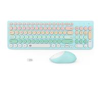 Ensemble clavier et souris sans fil colorés et mignons pour machine à écrire pleine grandeur, style rétro, 2,4 GHz, mode veille, silencieux, sans fil, pour ordinateur de bureau, ordinateur portable,