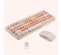 Ensemble clavier et souris sans fil compact, capuchon rond coloré, 68 touches sans son, convient pour filles et enfants, compatible avec ordinateur portable, PC (thé au lait)