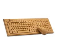 Ensemble Clavier et Souris sans Fil en Bambou, Bois Naturel, Toucher agréable, Facile à Utiliser, Fonctionnel décoratif et Original, Touches gravées dans Le Bois, Mac et PC, Qwertz