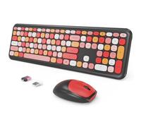Ensemble clavier et souris sans fil, ergonomique, coloré, taille complète, clavier rétro à faible bruit avec touches mignonnes, compatible avec Windows, PC, parfait pour la maison et le bureau (noir)