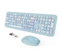 Ensemble clavier et souris sans fil, ergonomique, coloré, taille complète, clavier rétro à faible bruit avec jolies touches, compatible avec Windows, PC, parfait pour la maison et le bureau (bleu)