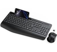 Ensemble Clavier Et Souris Sans Fil, Ergonomique Pleine Taille Clavier Avec Repose-Poignet, Support, Mode Veille, 2,4 Ghz Silencieux Clavier Souris Pour Windows, Pc, Laptop, Azerty Français - Noir