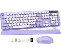 Ensemble clavier et souris sans fil, jolies touches rondes et mignonnes, clavier de machine à écrire rétro avec repose-poignet amovible, connexion sans fil 2,4 GHz pour Mac/Windows/PC/ordinateur