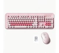 Ensemble Clavier Et Souris sans Fil, Jolis Capuchons De Touches Ronds Rétro Colorés for Machine À Écrire, 104, for PC Portable(Pink)