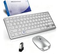 Ensemble clavier et souris sans fil, mise à niveau 4 modes Bluetooth 5.2 + 5.2 + 3.0 + 2,4 G USB, version simple, clavier sans fil, souris silencieuse, mini clavier ultra fin sans fil pour iPad, Mac