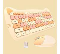 Ensemble clavier et souris sans fil, motif chat mignon, clavier et souris kawaii pour filles et enfants, touches colorées insonorisées, compatible avec ordinateur portable, PC (MilkTea-84Keys)