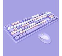 Ensemble clavier et souris sans fil pleine taille 2,4 G, clavier rond de style machine à écrire, couleurs bonbon mignonnes, compatible avec ordinateur portable, PC (104 touches, violet)