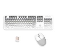 Ensemble clavier et souris sans fil pleine taille 2,4 G, double mode Bluetooth/2,4 G, clavier rond style machine à écrire, couleurs dégradées, compatible avec PC/ordinateur portable/tablette