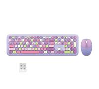 Ensemble clavier et souris sans fil pleine taille, clavier à membrane silencieux, fin et léger, couleurs bonbon, USB 2,4 G, compatible avec ordinateur portable, PC (violet)