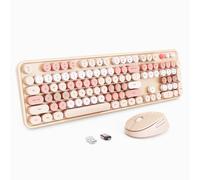 Ensemble clavier et souris sans fil pour machine à écrire pleine taille avec touches rondes rétro, design ergonomique, compatible avec PC Windows, idéal pour la maison et le bureau (thé au lait)