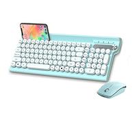 Ensemble clavier et souris sans fil rechargeable par USB 2,4 GHz avec support de téléphone, ensemble clavier et souris pour ordinateur, ordinateur portable et bureau (vert clair)