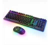 Ensemble clavier et souris sans fil rétroéclairé RVB, MOOJAY rechargeable 2,4 G clavier de jeu sans fil avec souris ergonomique sans fil double mode, pour PC/ordinateur portable/Windows/Mac - Noir